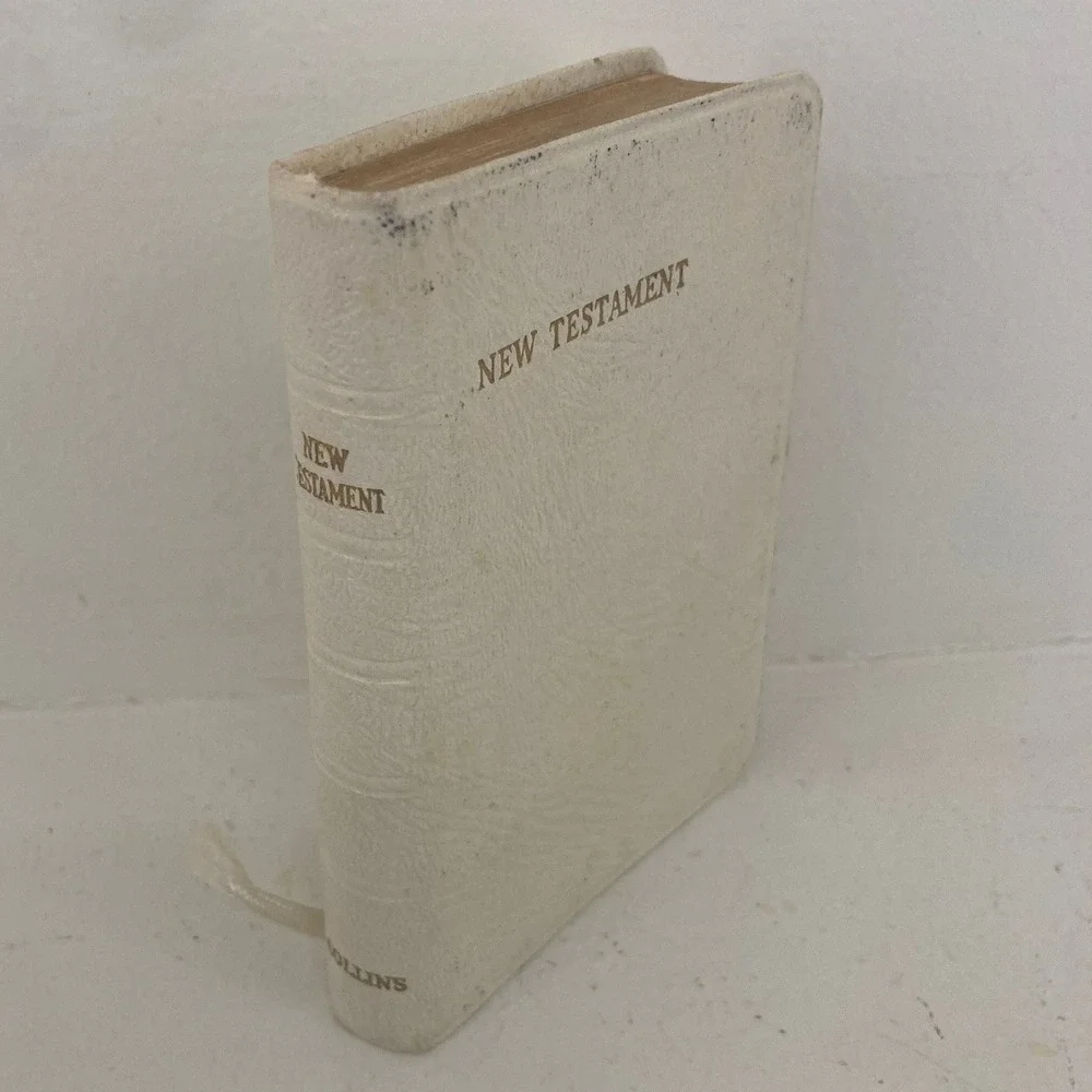 1956 VTG Collins Clear-Type Press New Testament‎ White Pocket Bible Faith Gospel
